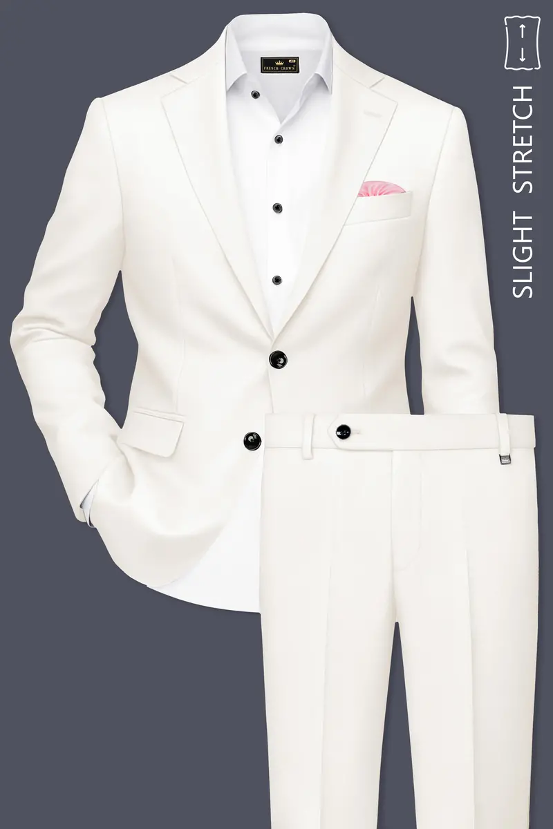 Ivory-Cararra Cream Wool Rich Single Breasted Slight Stretch Suit 2