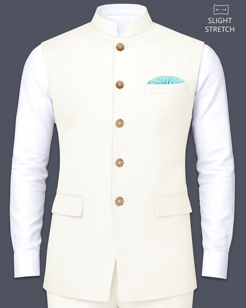 Ivory-Cararra Cream Wool Rich Slight Stretch Nehru Jacket 1