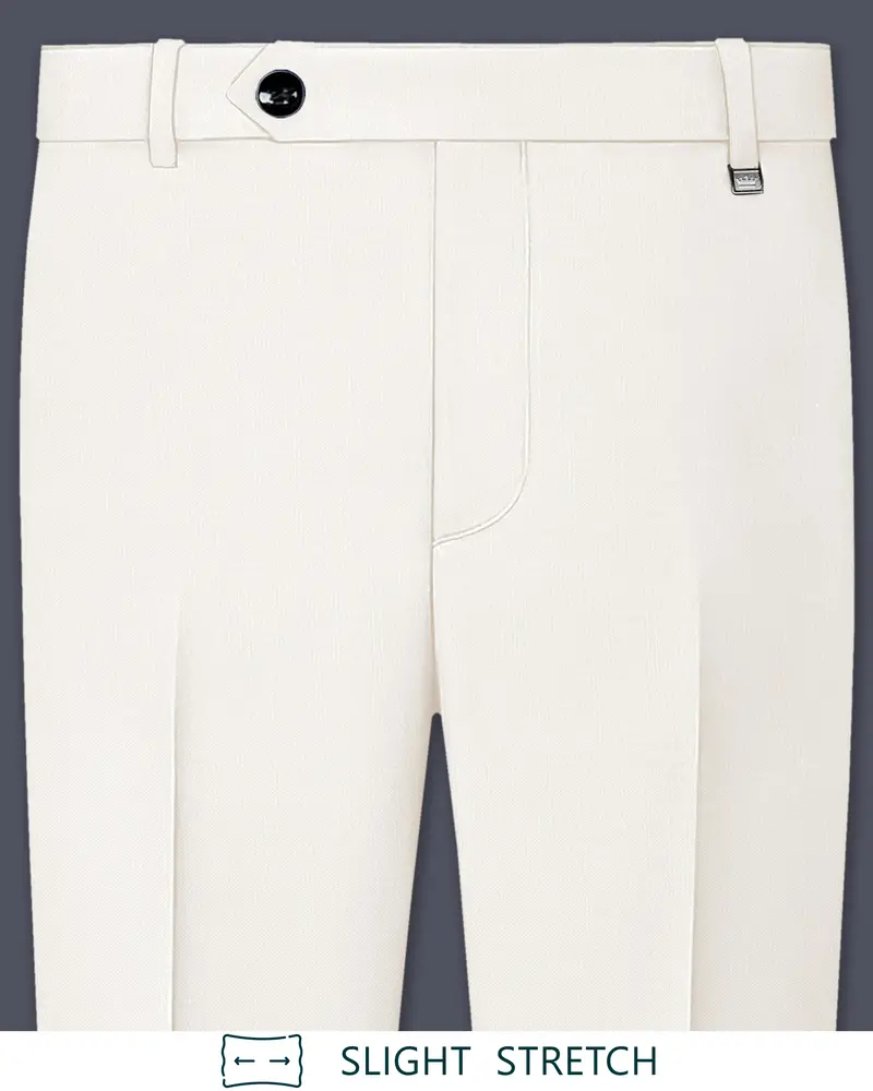 Ivory-Cararra Cream Wool Rich Slight Stretch Pant 1