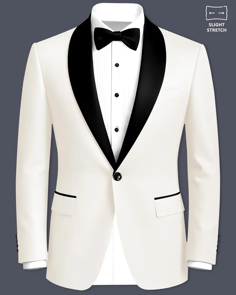 Ivory-Cararra Cream Wool Rich Tuxedo Slight Stretch Blazer 1