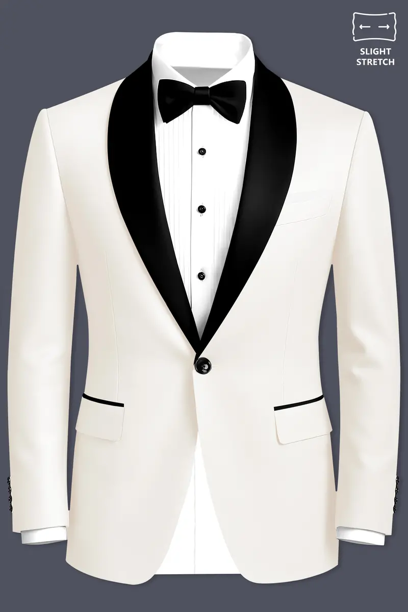Ivory-Cararra Cream Wool Rich Tuxedo Slight Stretch Blazer 2