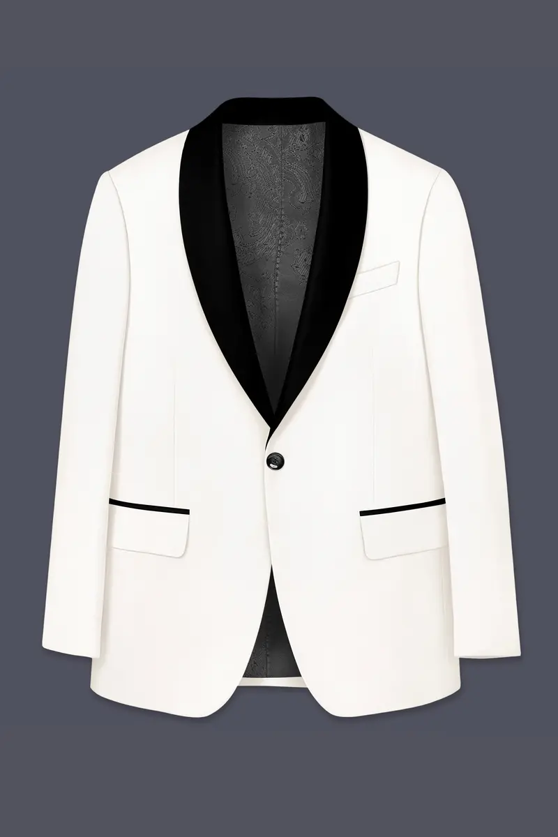 Ivory-Cararra Cream Wool Rich Tuxedo Slight Stretch Blazer 7
