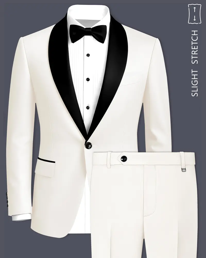 Ivory-Cararra Cream Wool Rich Tuxedo Slight Stretch Suit 1