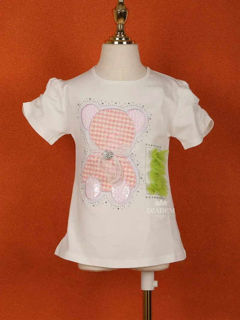 Ivory Cotton Half Sleeve T-Shirt For Girls 1