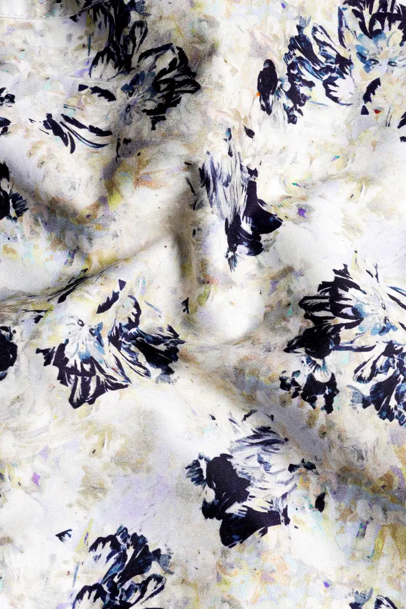 Ivory Cream And Haiti Blue Abstract Printed Subtle Sheen Super Soft Premium Cotton Shirt 2