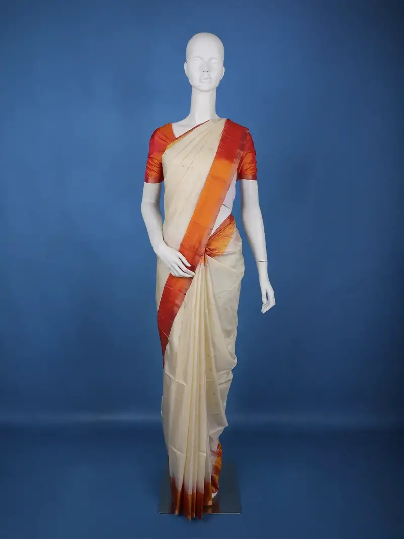 Ivory Cream Diamond Motifs Zari Woven Soft Silk Saree 1