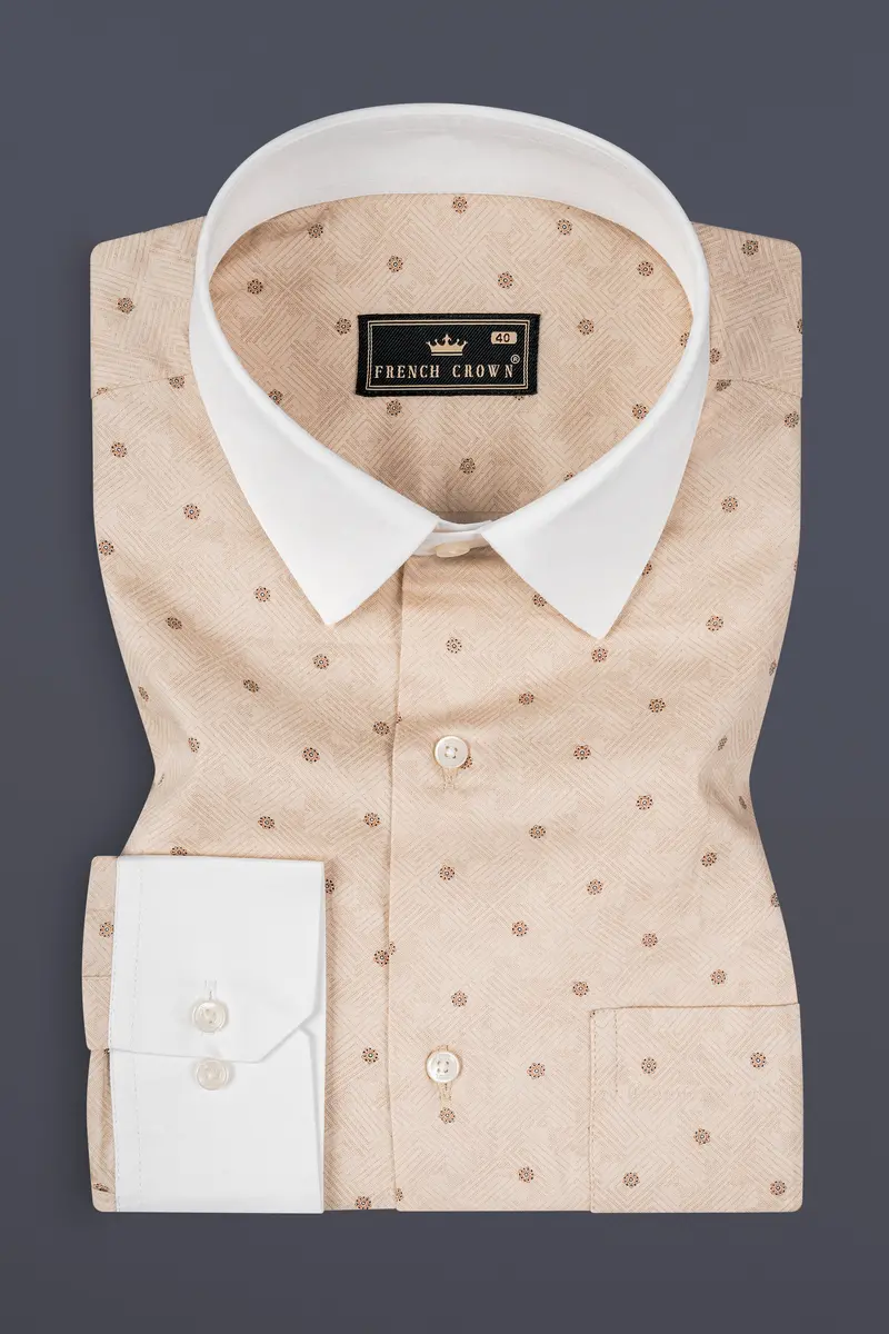 Ivory Cream Printed Subtle Sheen Super Soft Premium Cotton Shirt 2