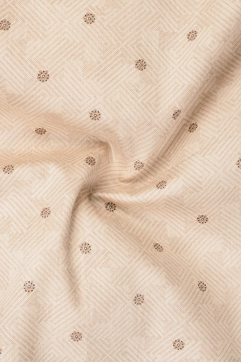 Ivory Cream Printed Subtle Sheen Super Soft Premium Cotton Shirt 3