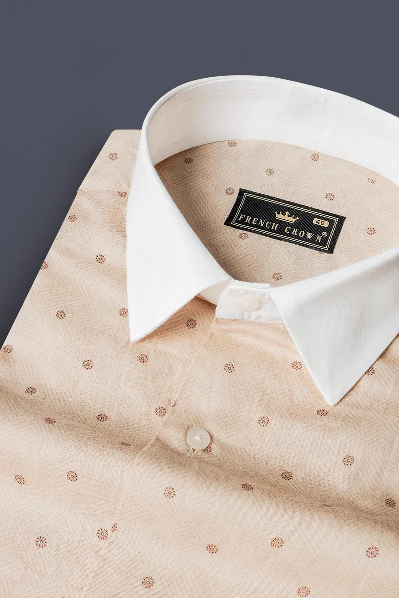 Ivory Cream Printed Subtle Sheen Super Soft Premium Cotton Shirt 4