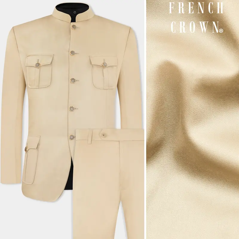 Ivory Cream Wool Rich Bandhgala Designer Suit 1