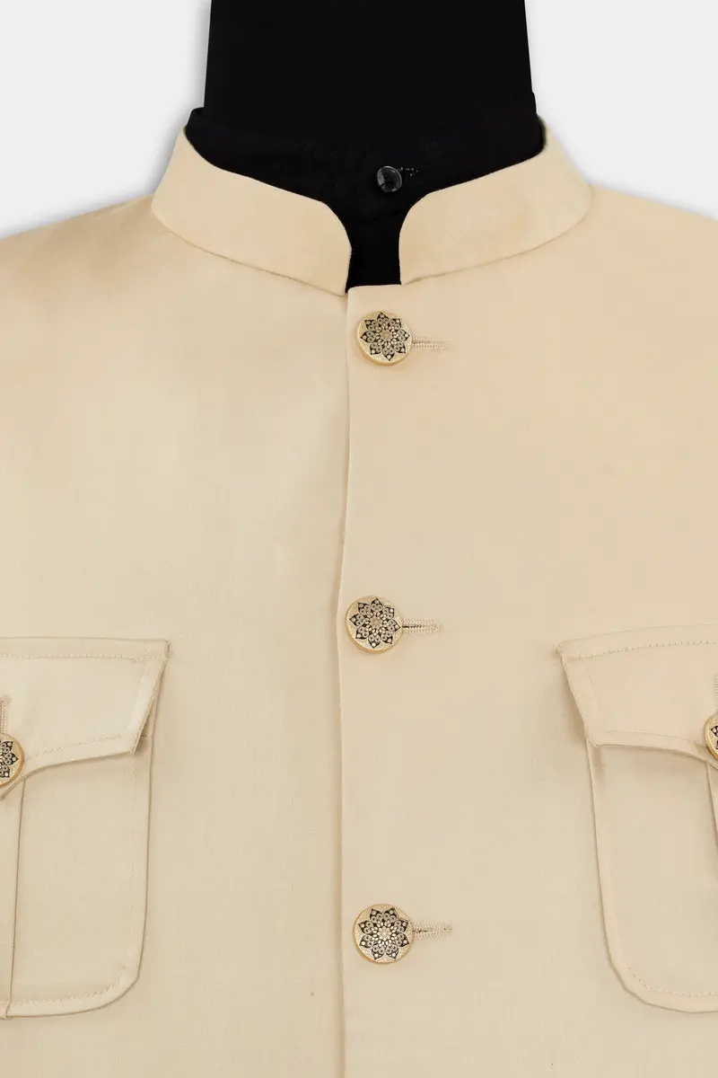 Ivory Cream Wool Rich Bandhgala Designer Suit 7