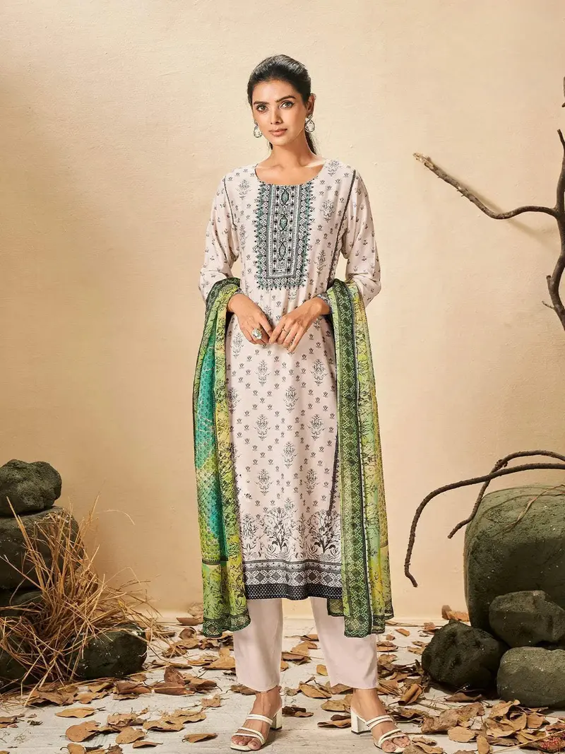 Ivory Crepe Floral Printed Salwar Suit For Girls 1
