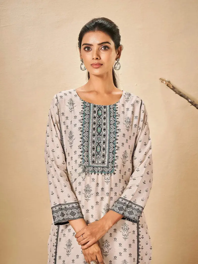 Ivory Crepe Floral Printed Salwar Suit For Girls 2