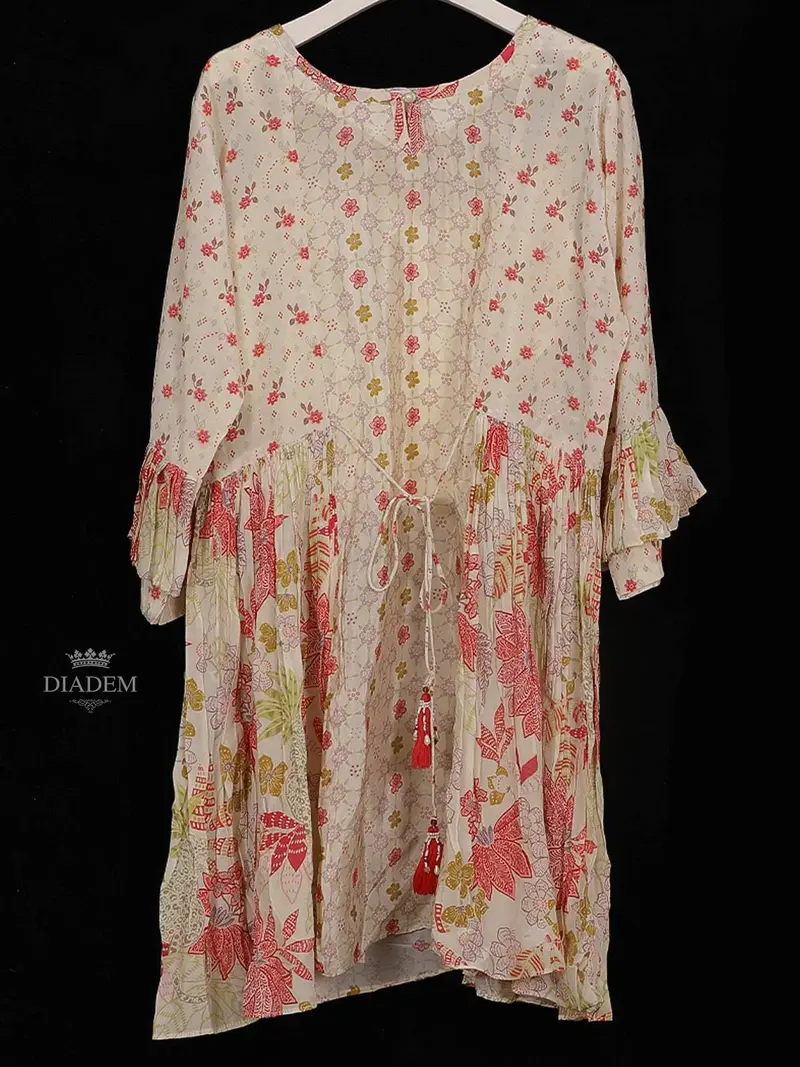 Ivory Crepe Straight Cut Salwar Suit For Girls Adorned With Floral Prints 2