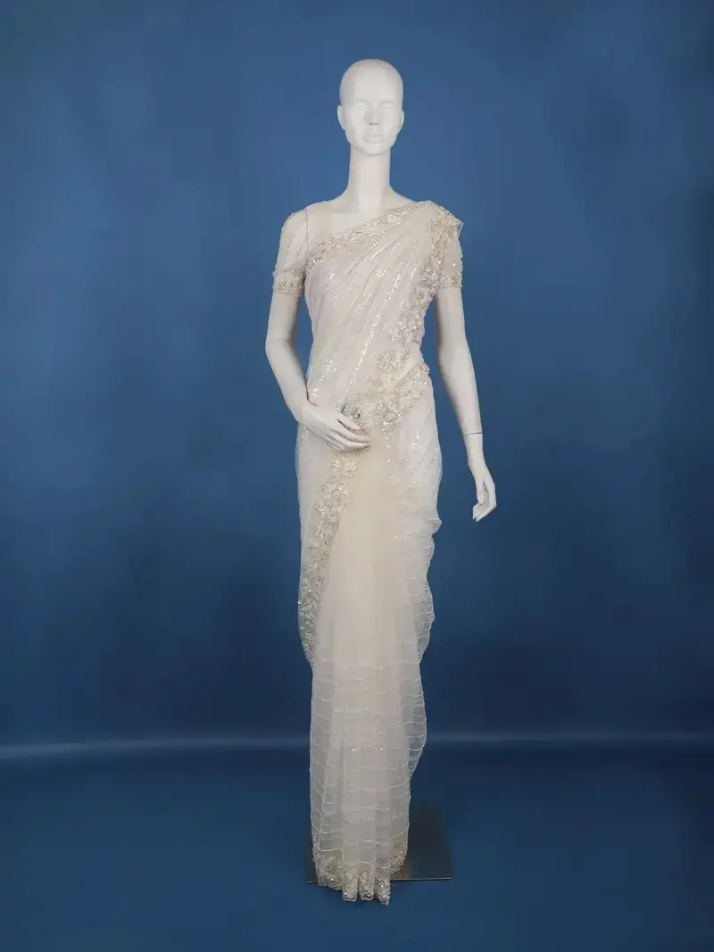Ivory Embellished Design Net Saree 1