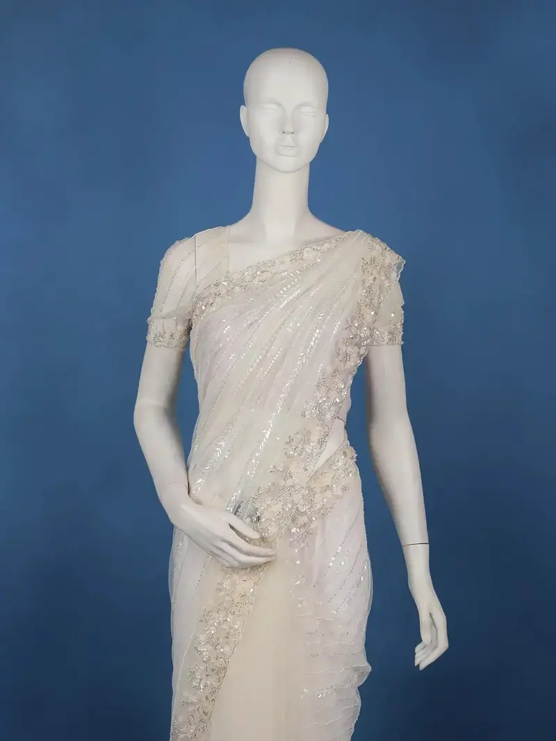 Ivory Embellished Design Net Saree 2