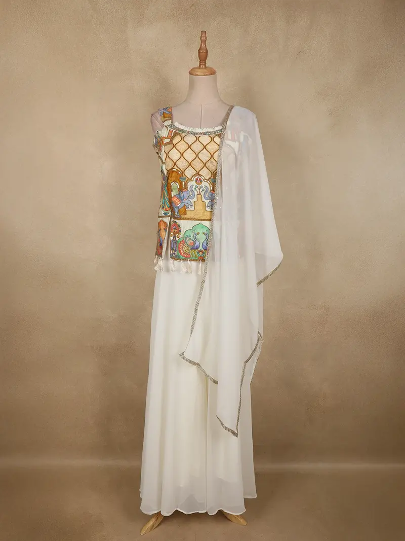 Ivory Embroidered Animal Printed Georgette Palazzo Suit 1