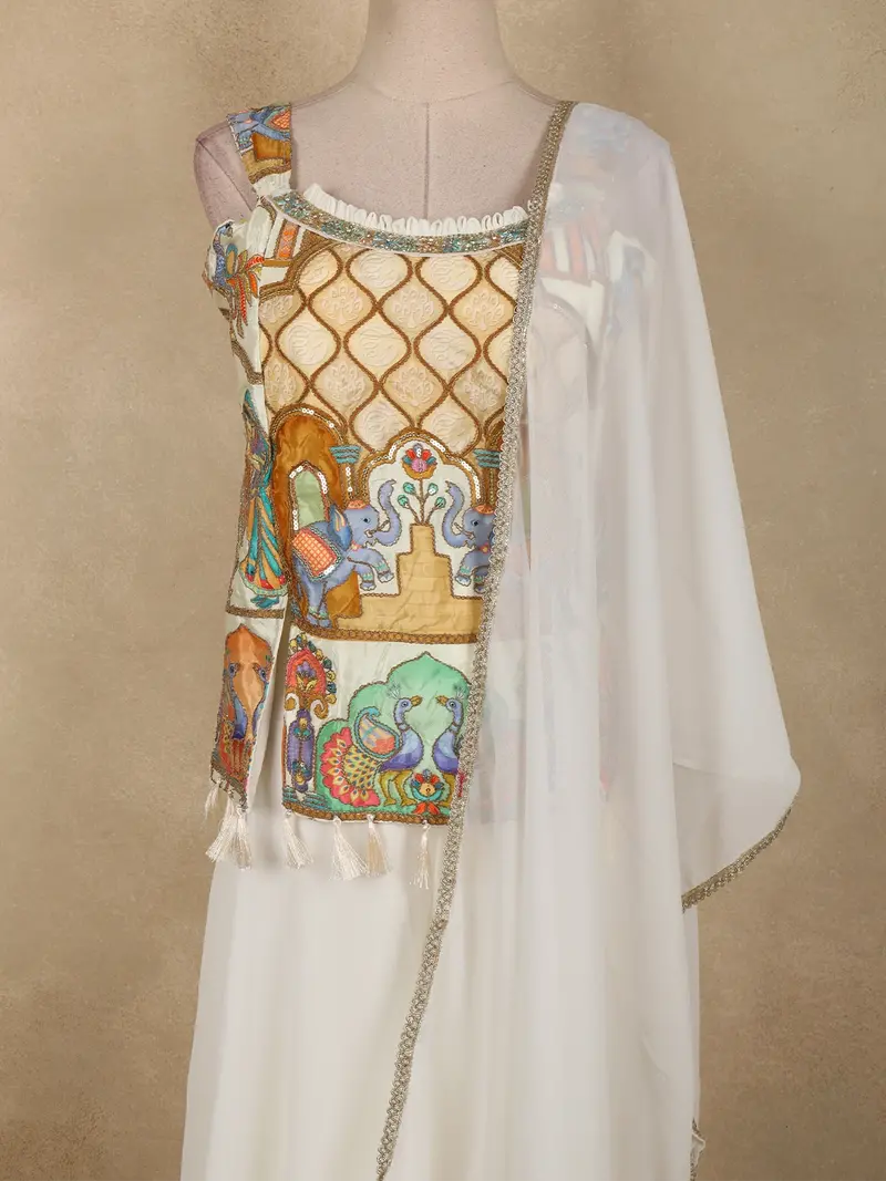 Ivory Embroidered Animal Printed Georgette Palazzo Suit 2