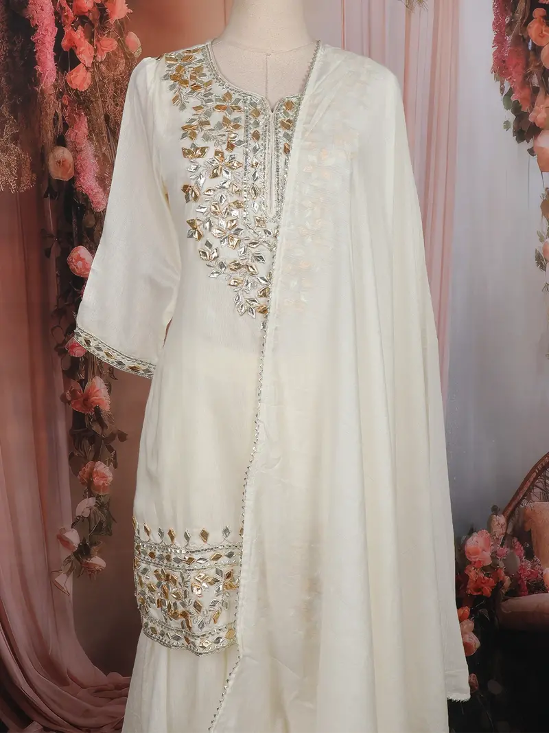 Ivory Embroidered Cotton Sharara Salwar Suit 2