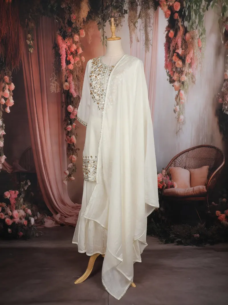 Ivory Embroidered Cotton Sharara Salwar Suit 3
