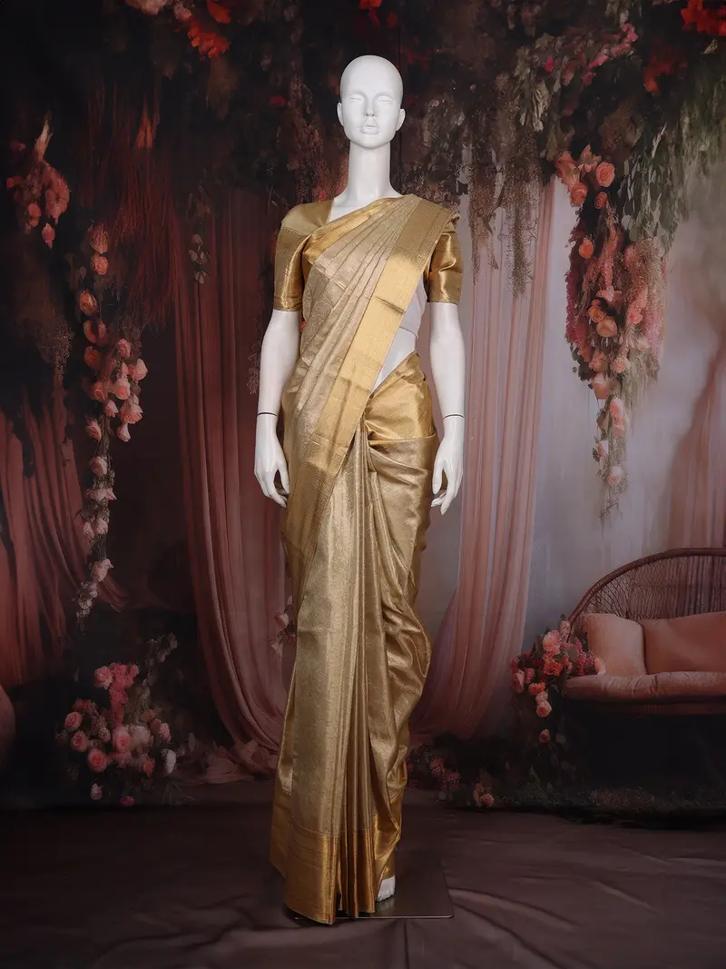 Ivory Floral And Paisley Woven Kanchipuram Tissue Silk Saree 1
