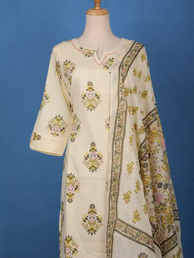 Ivory Floral Design Printed Cotton Salwar Suit 1