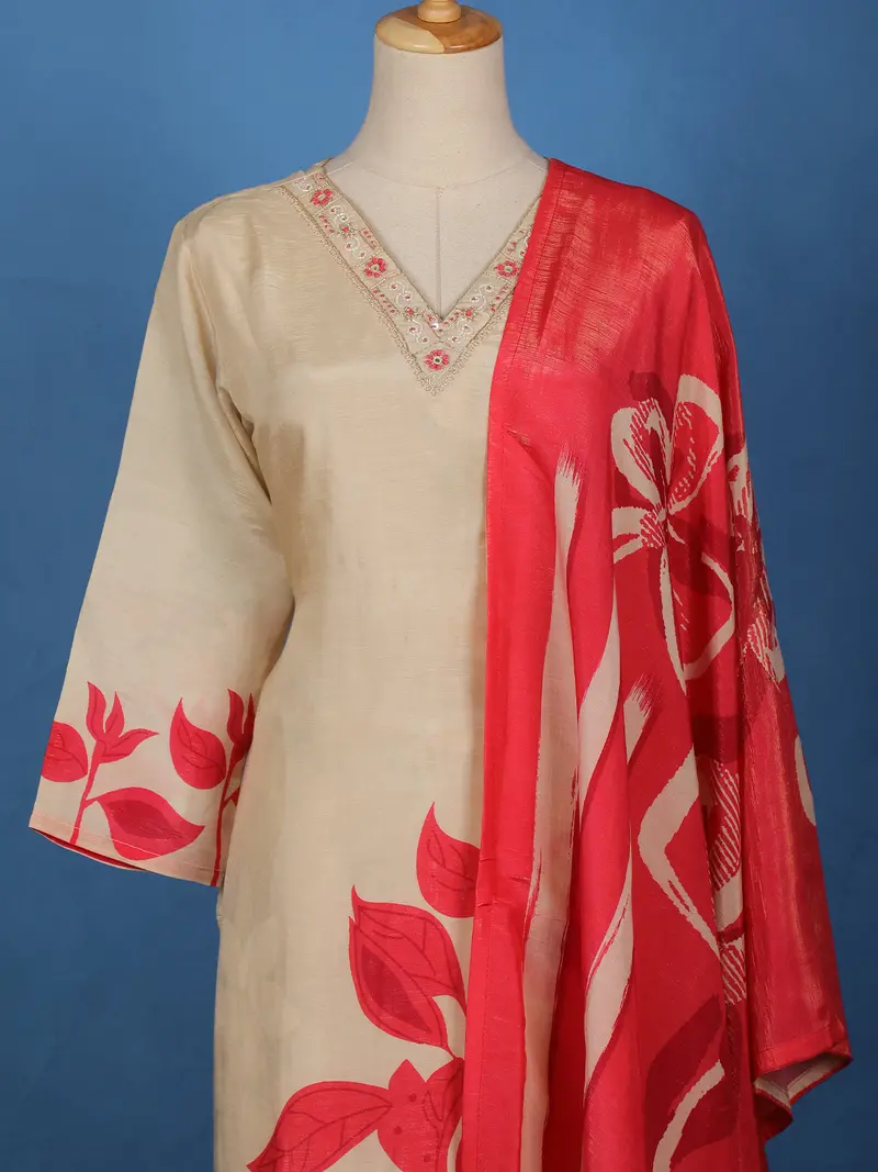 Ivory Floral Design Tussar Silk Salwar Suit 2