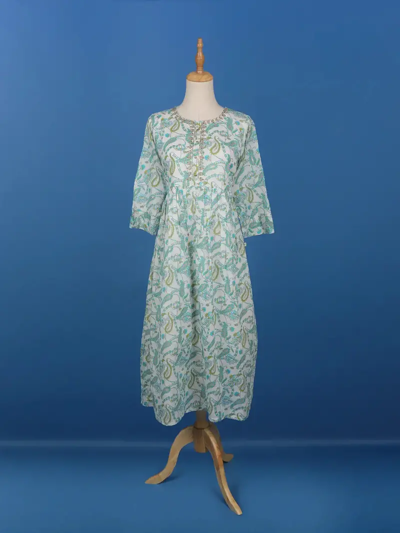 Ivory Floral Designed Cotton Kurti 1