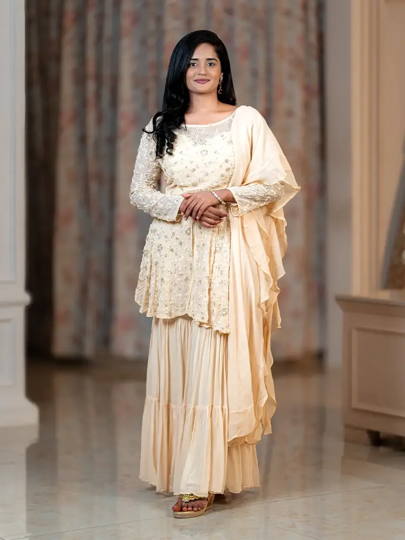 Ivory Floral Designed Sharara Salwar Suit 1