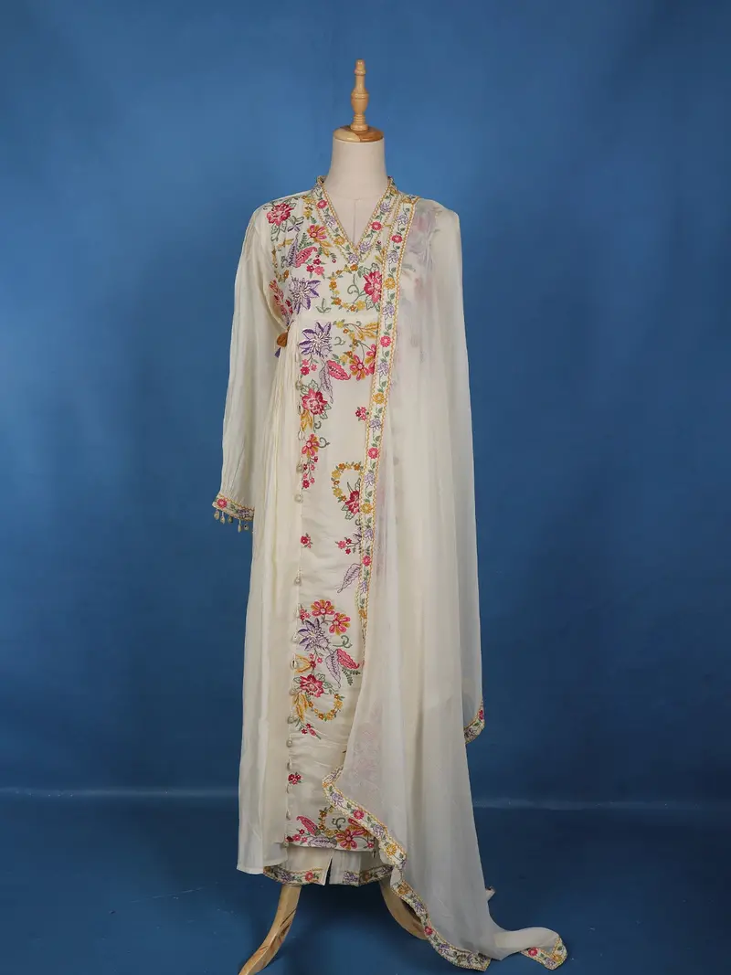 Ivory Floral Embroidered Cotton Salwar Suit 1