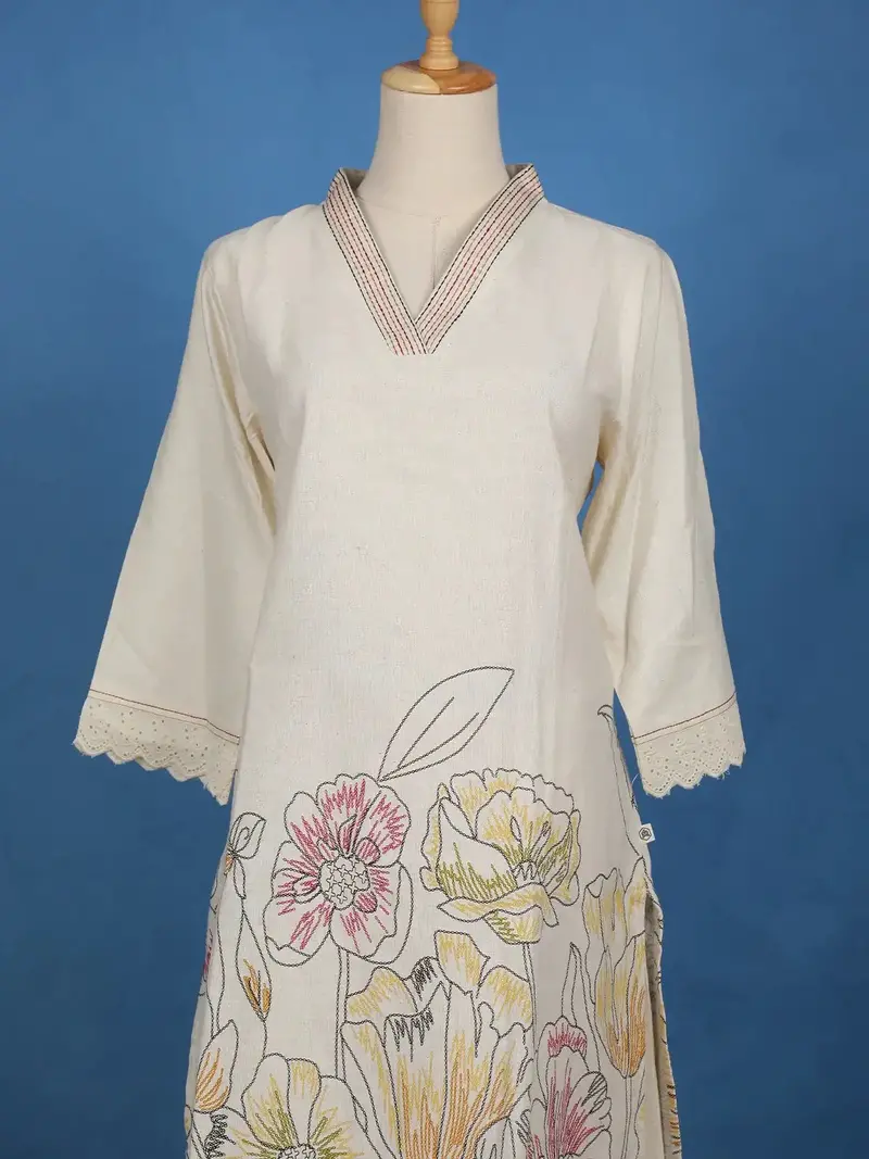 Ivory Floral Embroidered Cotton Salwar Suit 2