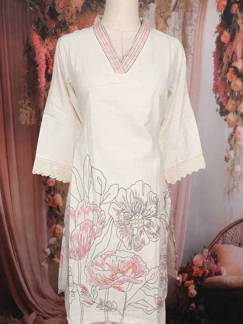 Ivory Floral Embroidered Cotton Salwar Suit 2