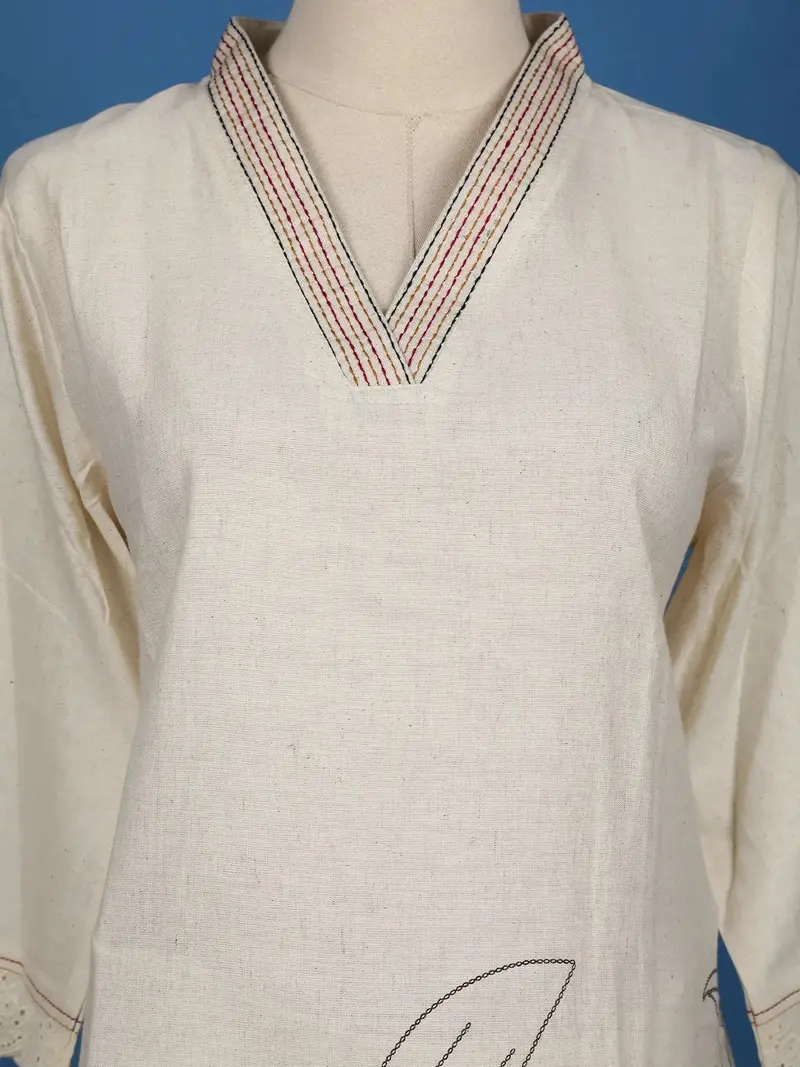 Ivory Floral Embroidered Cotton Salwar Suit 5