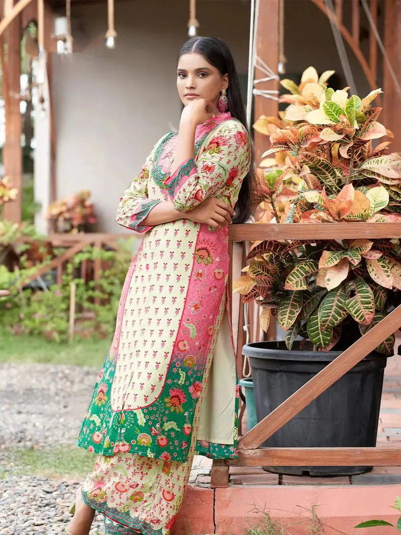 Ivory Floral Embroidered Crepe Palazzo Salwar Suit 1