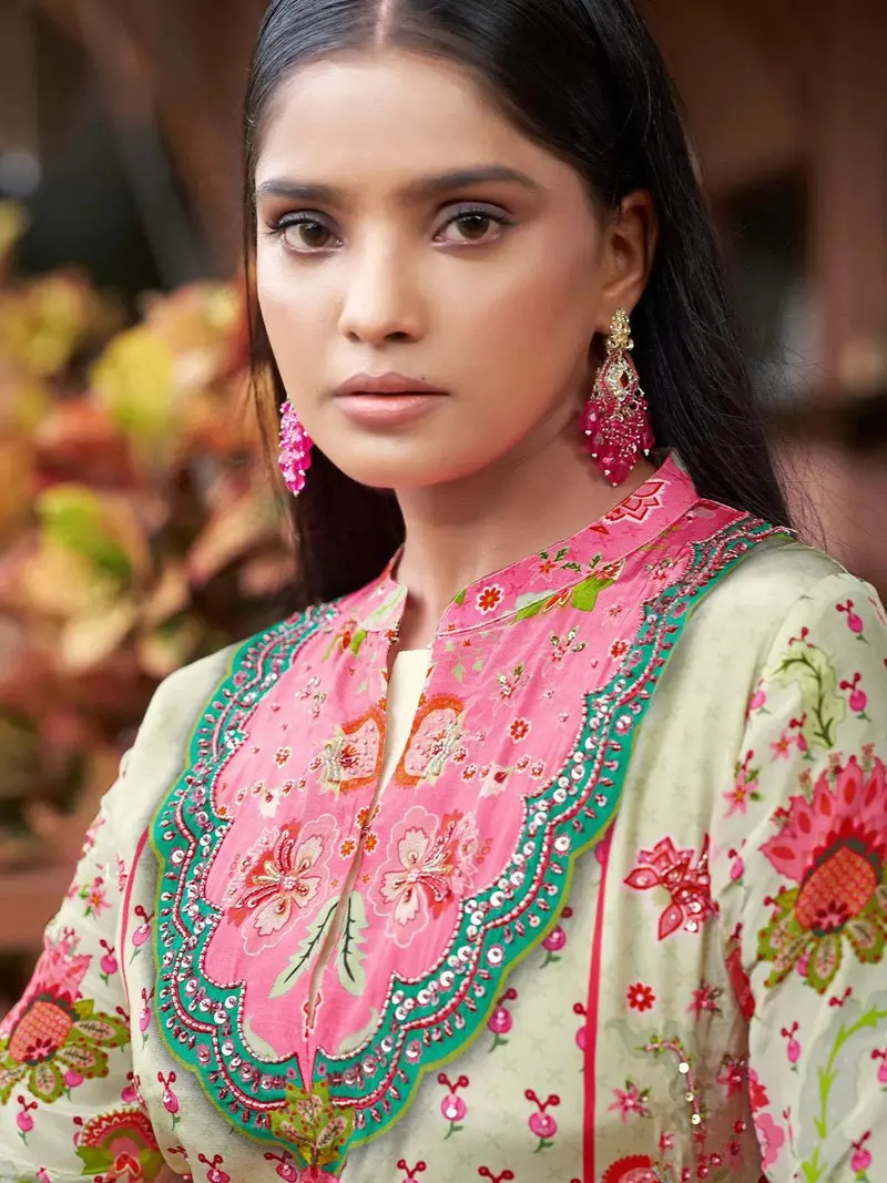 Ivory Floral Embroidered Crepe Palazzo Salwar Suit 2