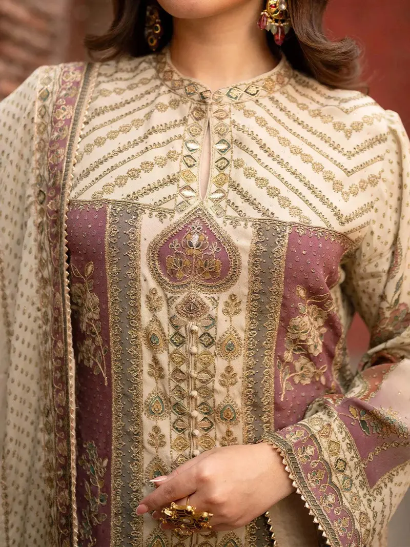 Ivory Floral Embroidered Crepe Palazzo Salwar Suit 2