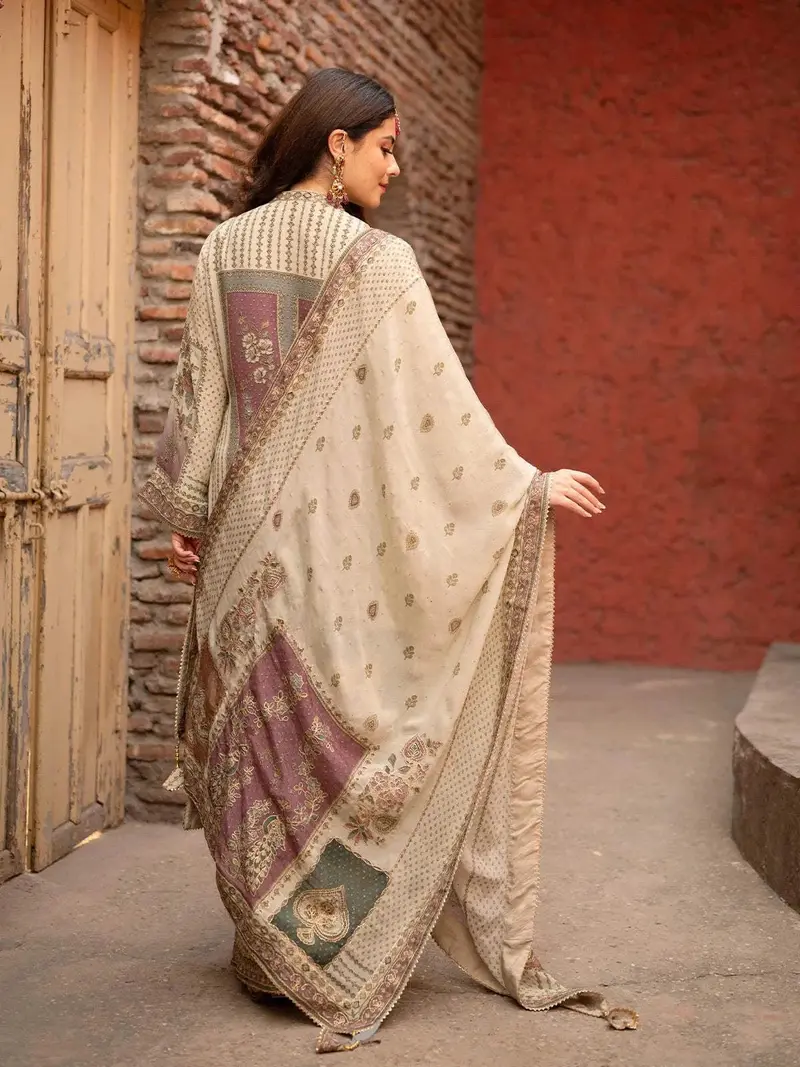 Ivory Floral Embroidered Crepe Palazzo Salwar Suit 3