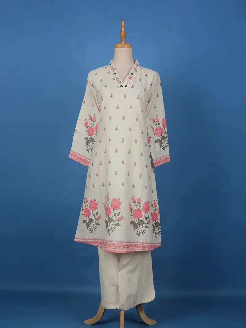 Ivory Floral Printed Cotton Palazzo Salwar Suit 1