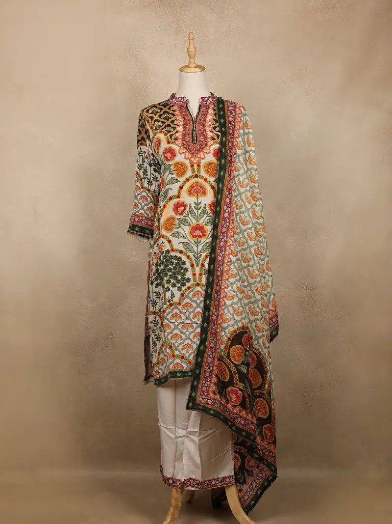 Ivory Floral Printed Cotton Salwar Suit 1