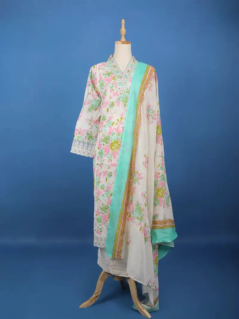 Ivory Floral Printed Cotton Salwar Suit 1