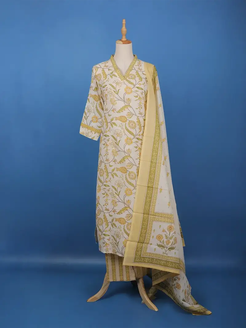 Ivory Floral Printed Cotton Salwar Suit 1