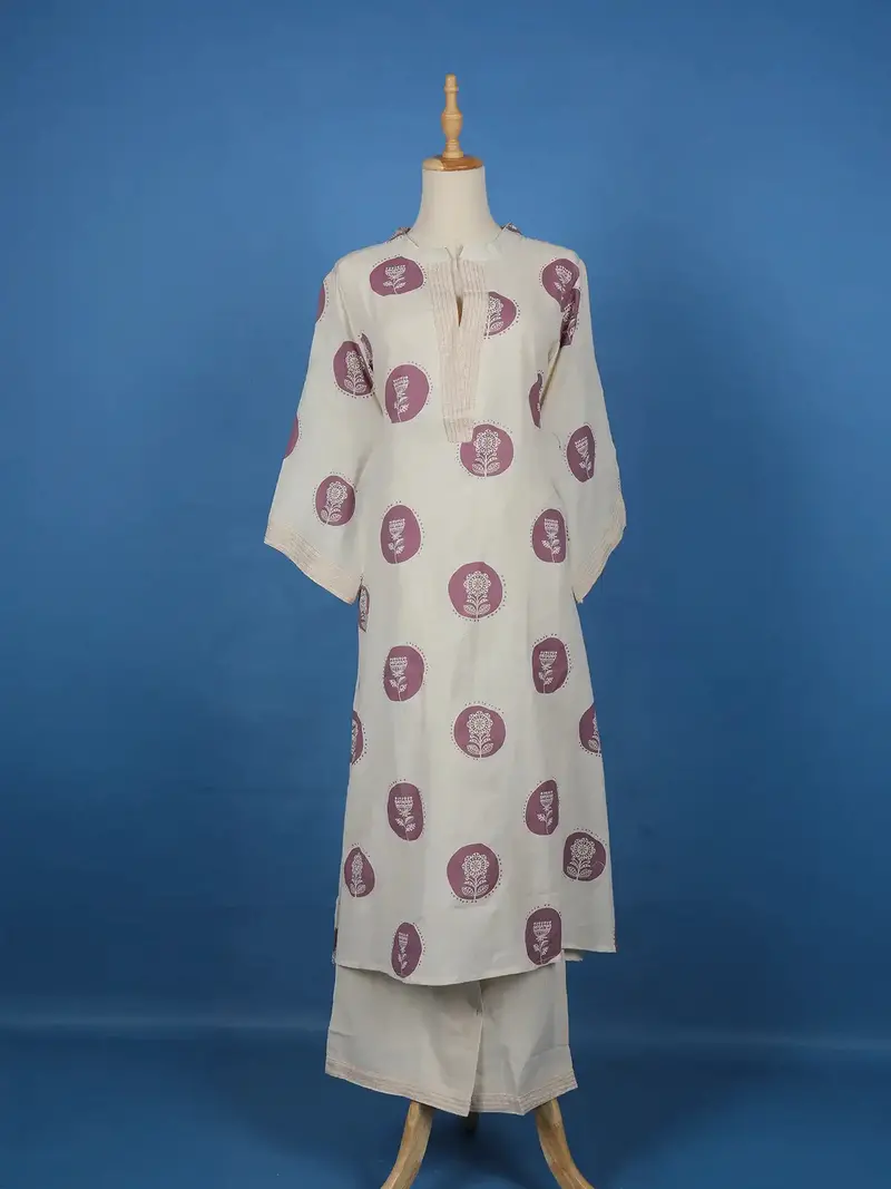 Ivory Floral Printed Cotton Salwar Suit 1