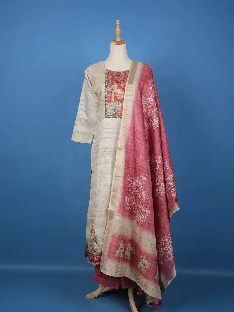 Ivory Floral Printed Cotton Salwar Suit 1