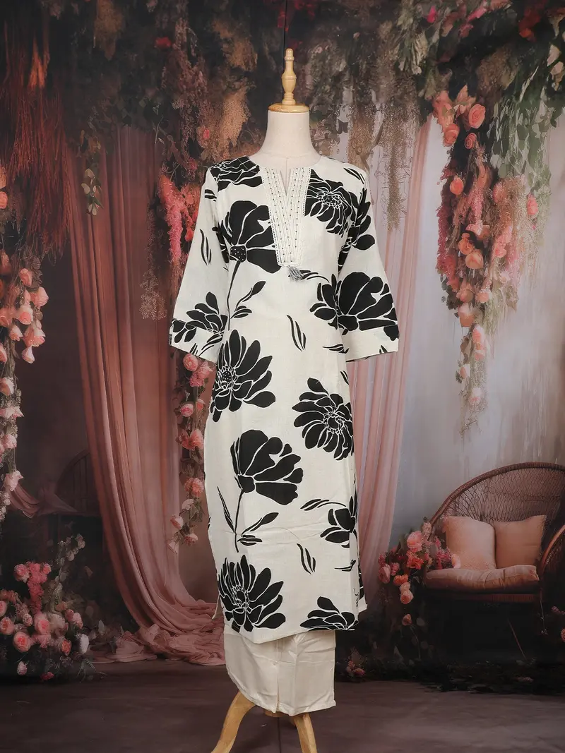 Ivory Floral Printed Cotton Salwar Suit 1