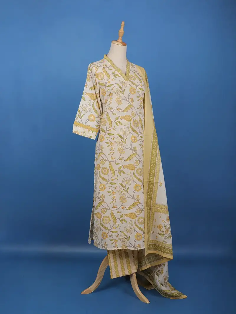 Ivory Floral Printed Cotton Salwar Suit 3
