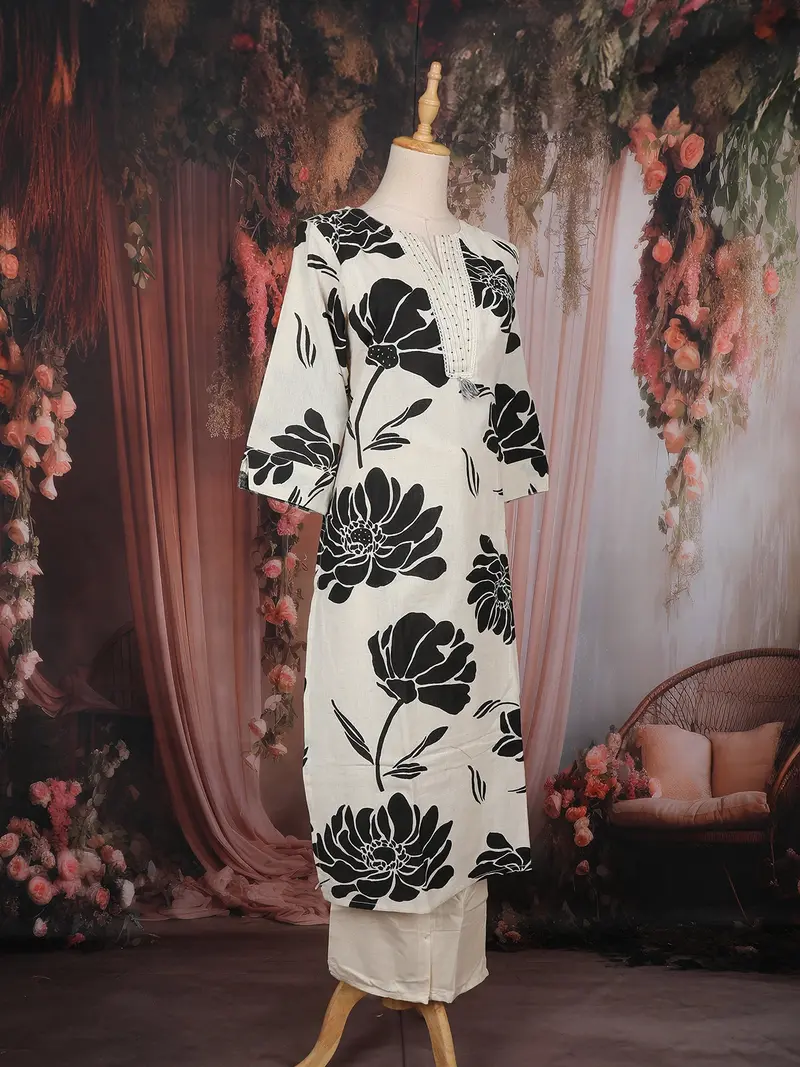 Ivory Floral Printed Cotton Salwar Suit 3