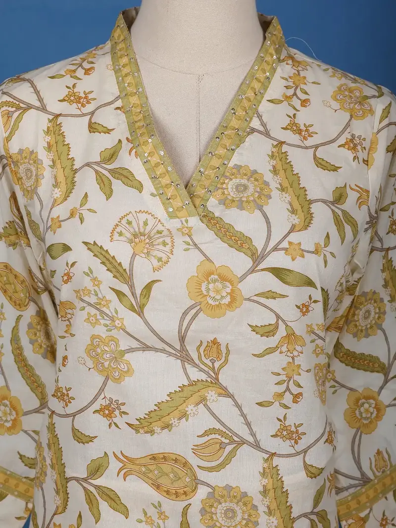 Ivory Floral Printed Cotton Salwar Suit 4
