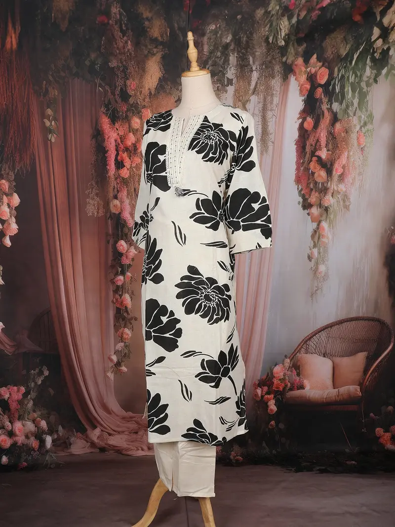Ivory Floral Printed Cotton Salwar Suit 4