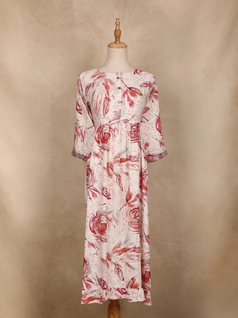 Ivory Floral Printed Design Cotton Kurti 1