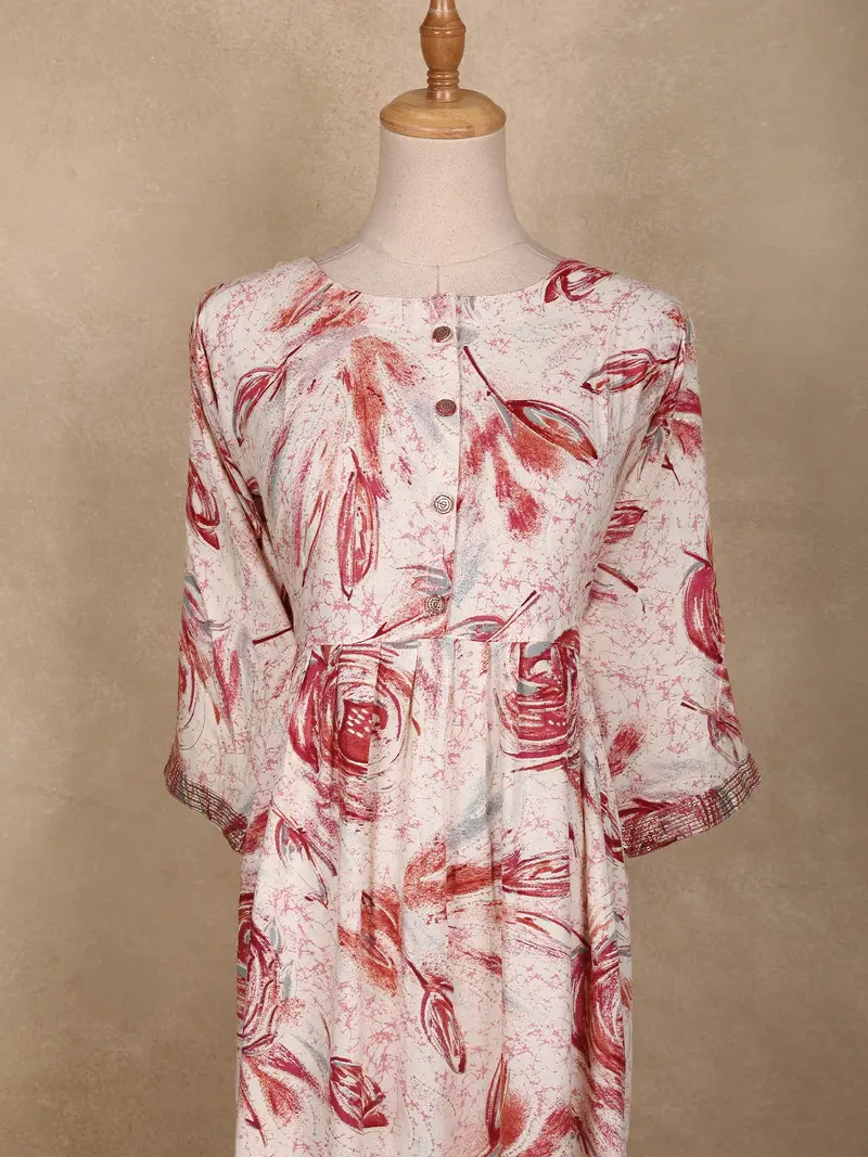 Ivory Floral Printed Design Cotton Kurti 2